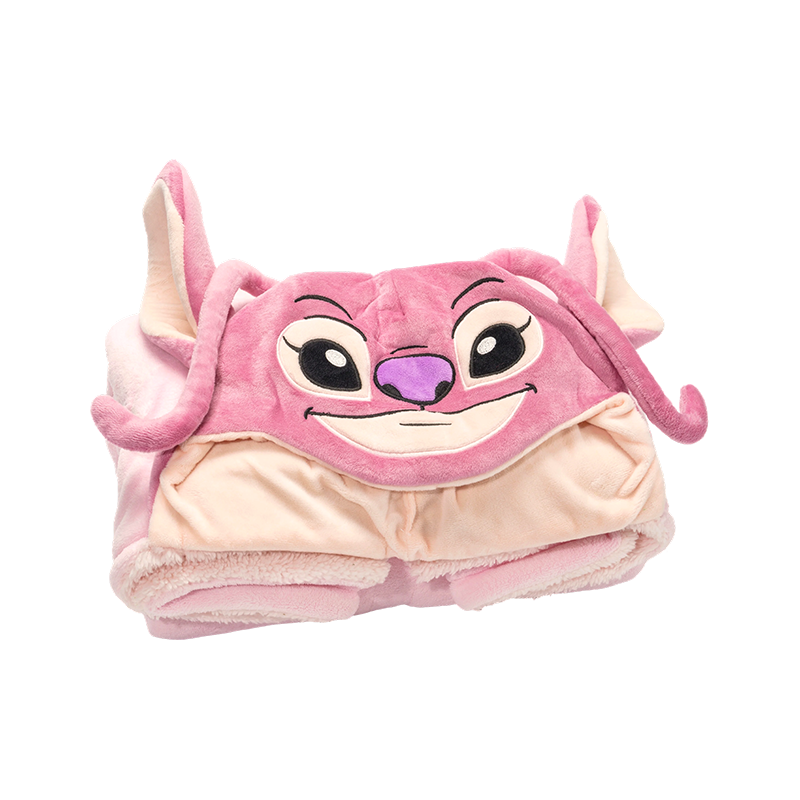 Pink stitch-style hooded plush blanket