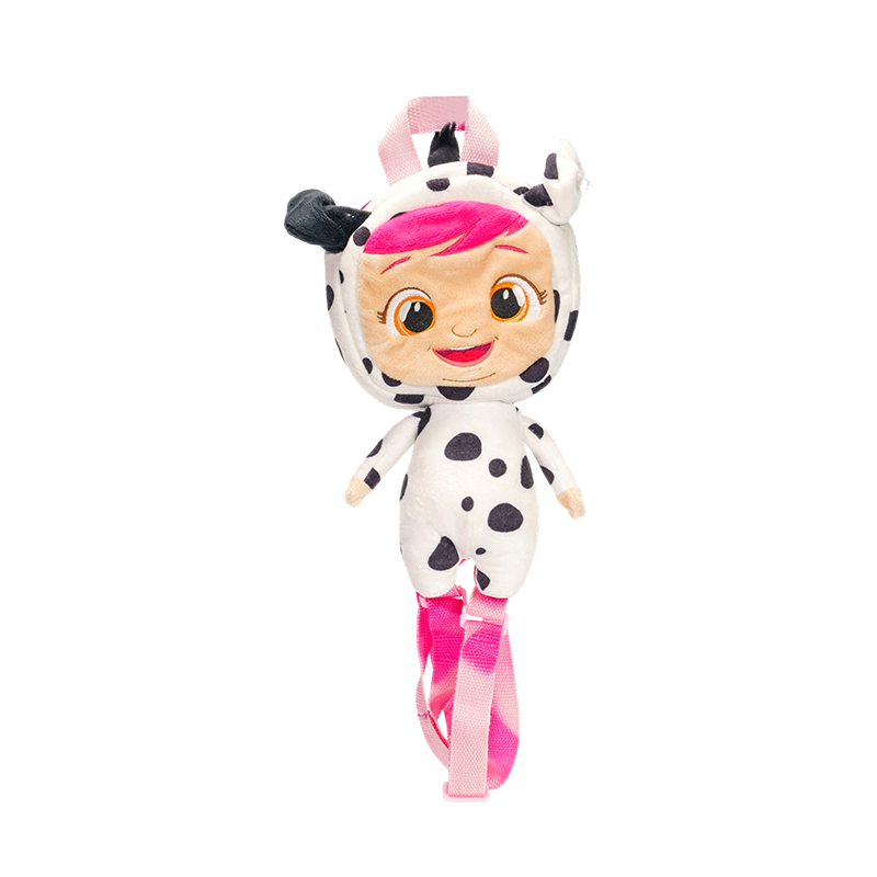 Spotty cow-suit girl plush knapsack