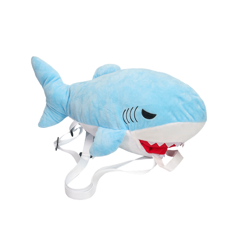 Blue shark fleecy plush knapsack