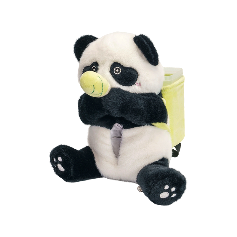 Cute sitting plushie panda with a basket