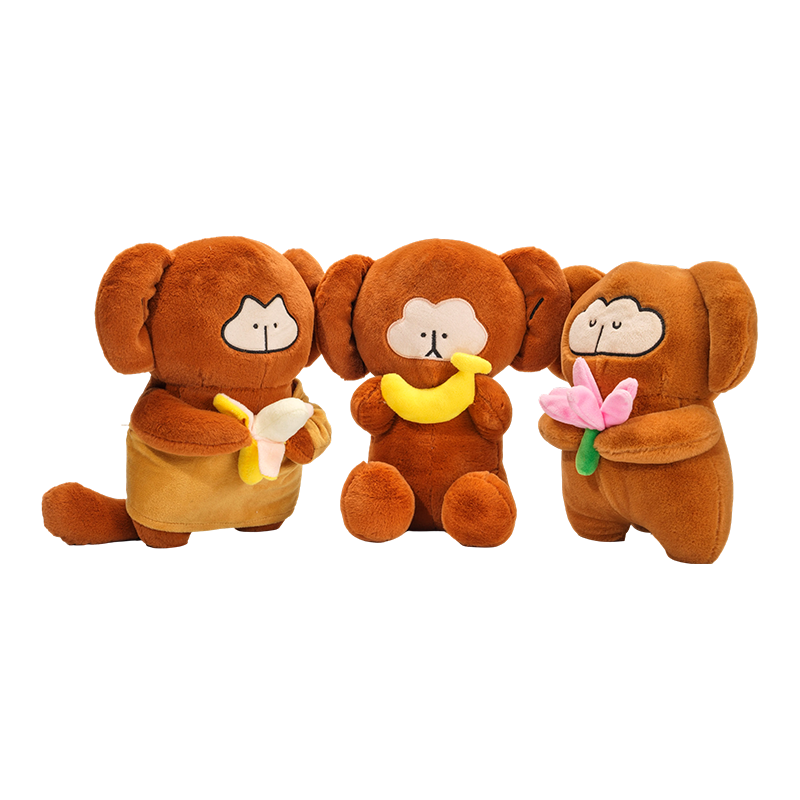 Adorable stuffed monkeys plush toys with banana and flower