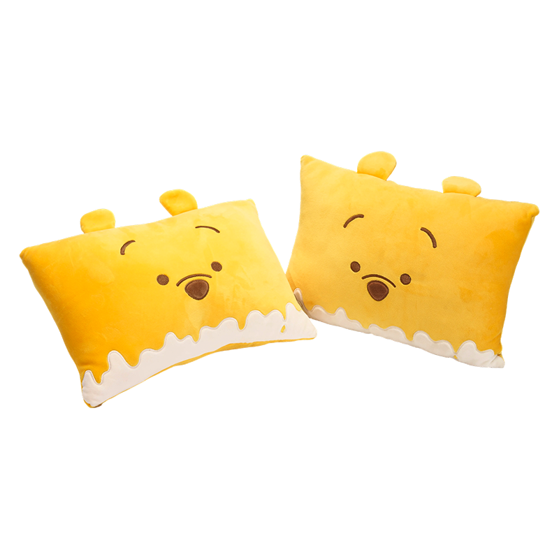 Yellow bear-face square plush throw pillows