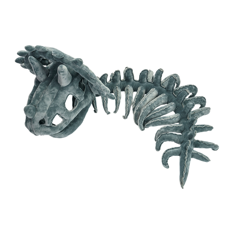 Dark gray adult-sized dinosaur skeleton plush hat