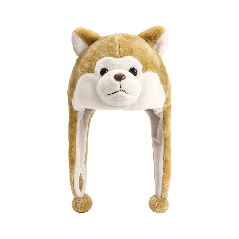Beige puppy-face plush hat