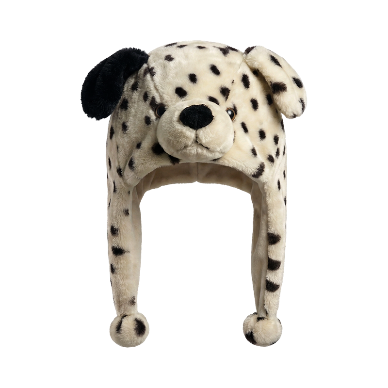 Black & white dog plush hat