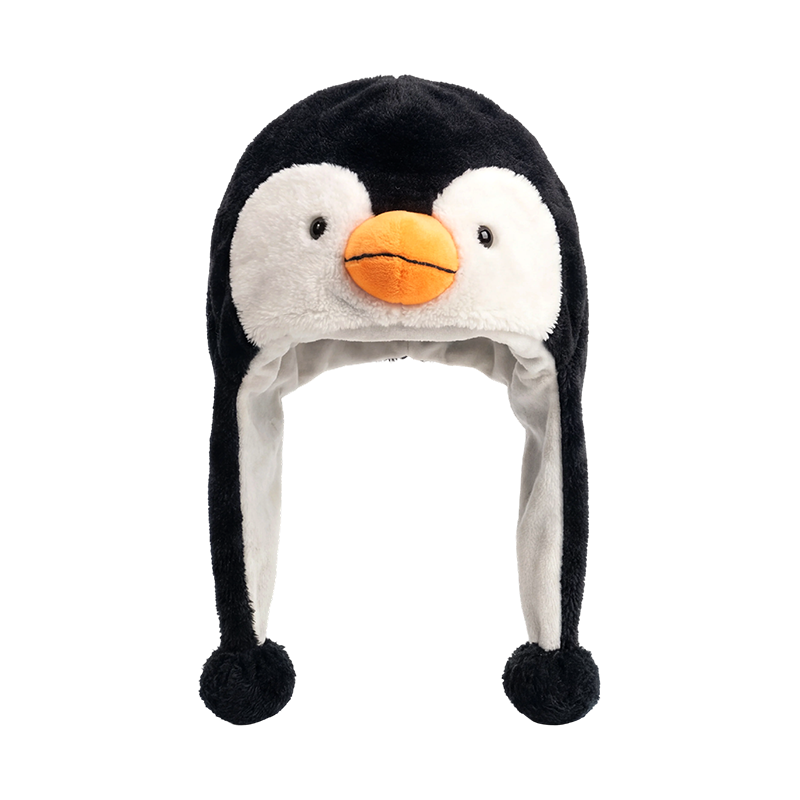 Black & white penguin plush hat