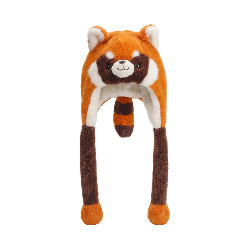 Brown reddish panda plush hat