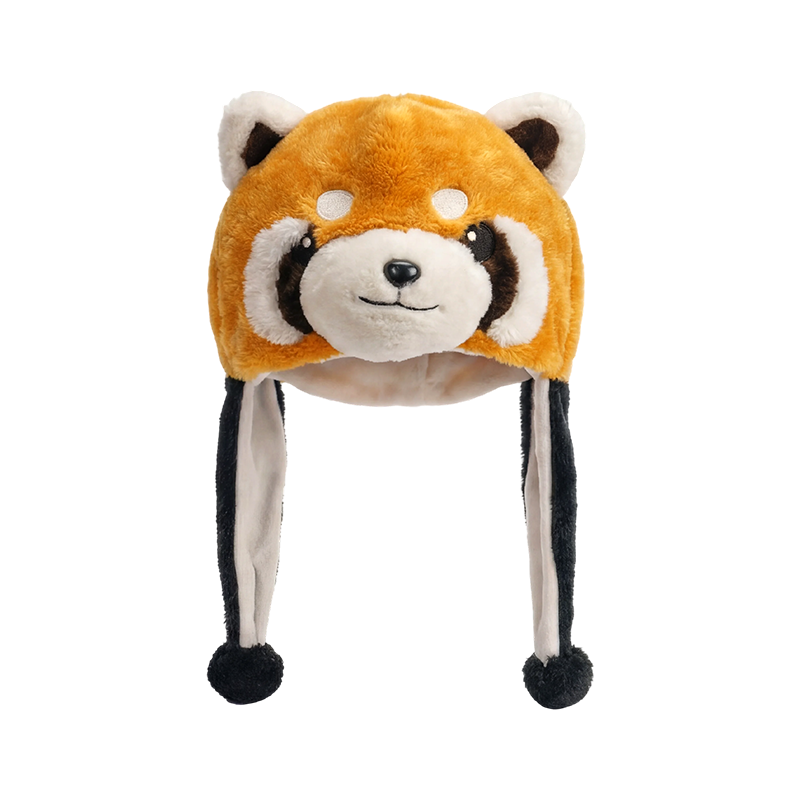 Brown-bodied red panda plush hat