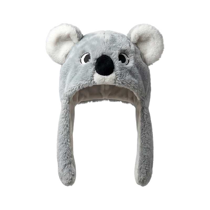 Gray plush koala-ear hat