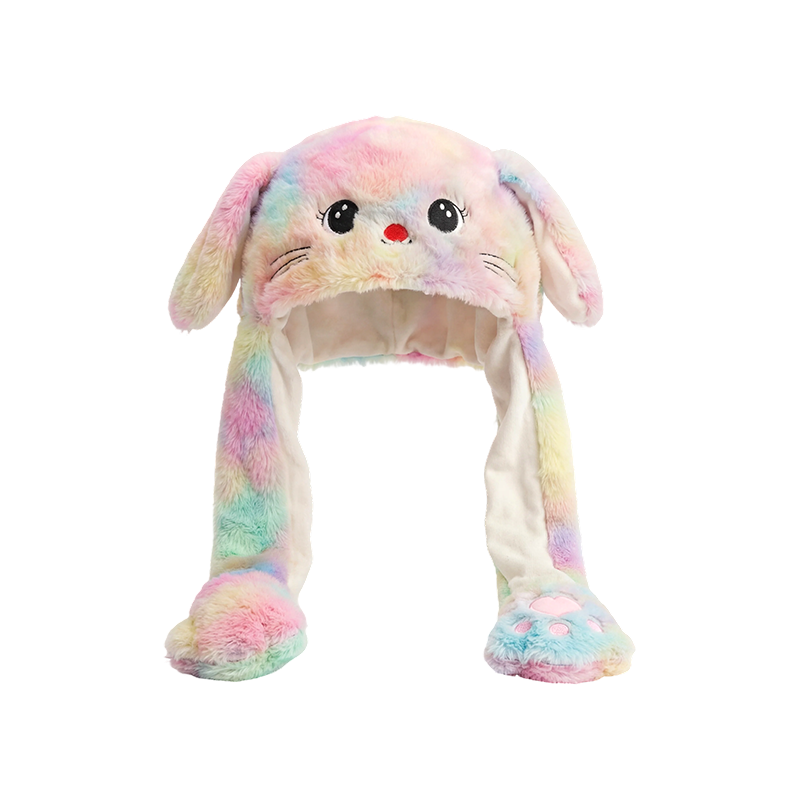 Multicolor moving-ear bunny plush hat