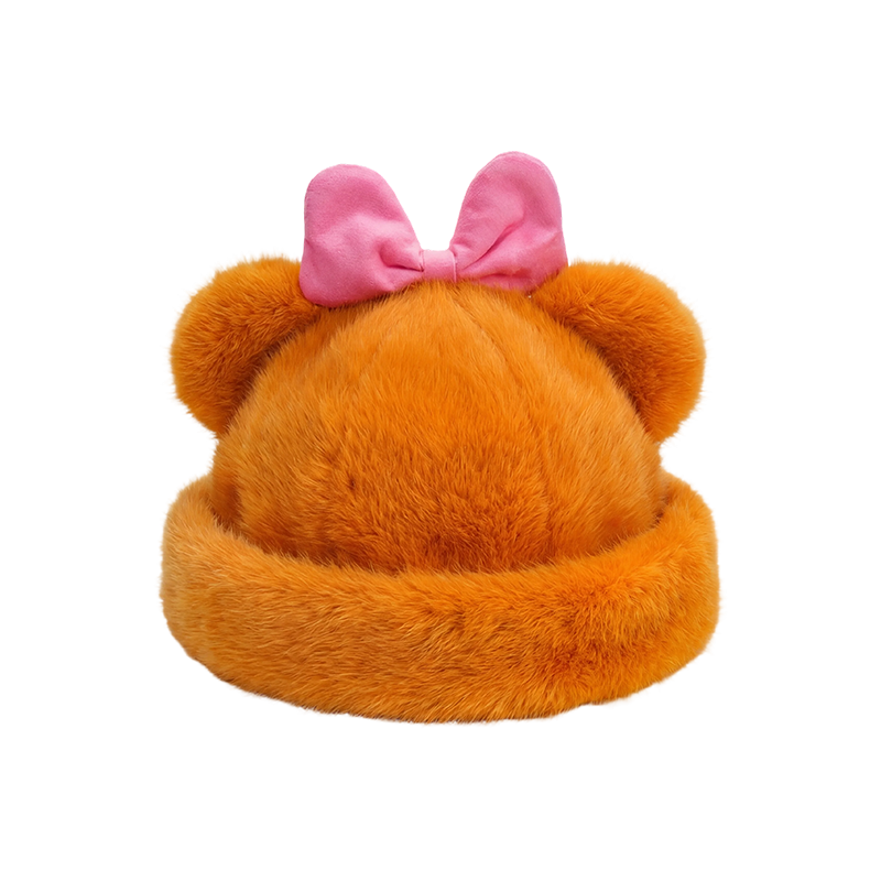 Orange bear-ear plush hat