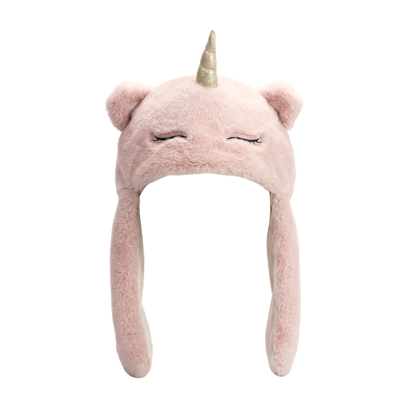 Pink unicorn plush hat