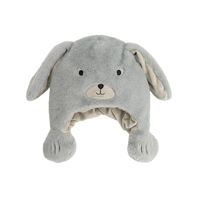 Soft gray bunny plush hat