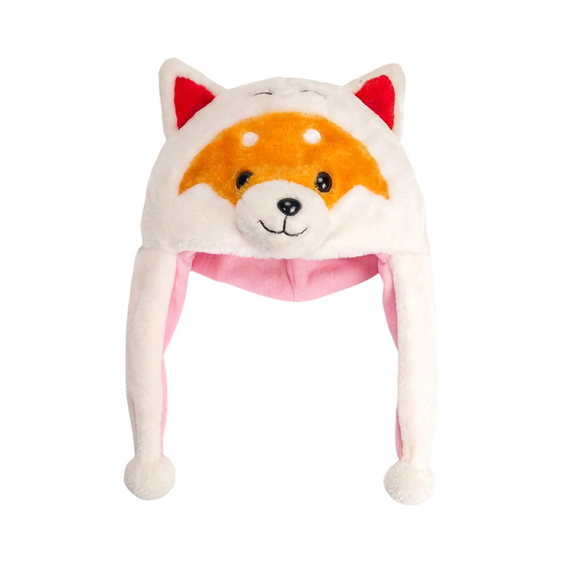 White dog plush hat