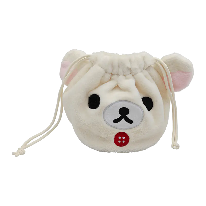 Cute White Bear Drawstring Pouch, Minimal Bear Plush Drawstring Bag