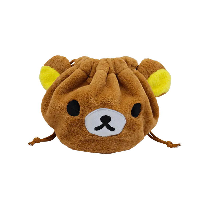 Brown Bear Plush Drawstring Pouch, Simple Face Bear Plush Drawstring Bag