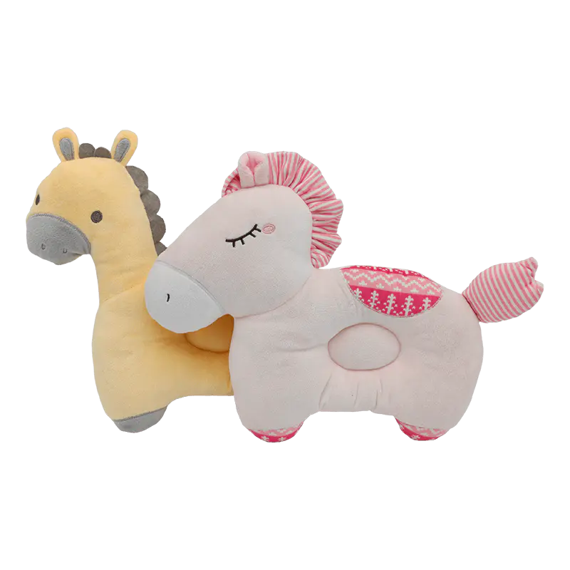 2-Pack Soft Cartoon Horse Baby Plush Head Pillow, Newborn Infant Support Cushion for Head Shaping, Safety Sleep & Promotional Baby Gift