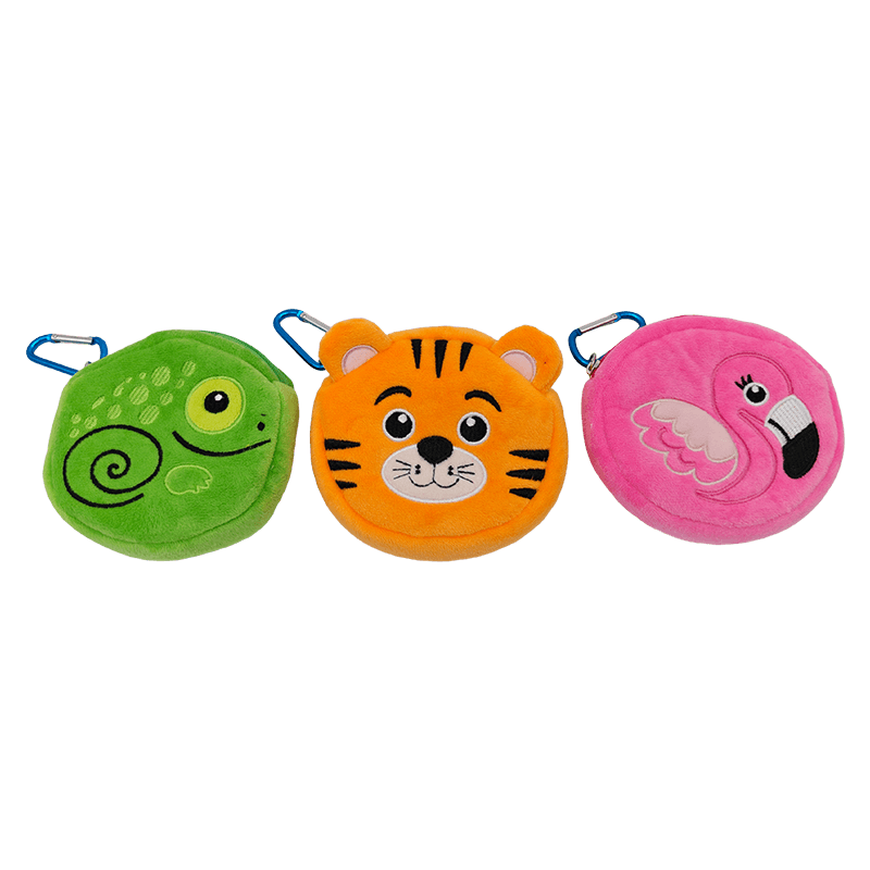 3 Pieces Animal Shaped Plush Coin Purse Set, adorable Chameleon, tiger, flamingo plush coin purse