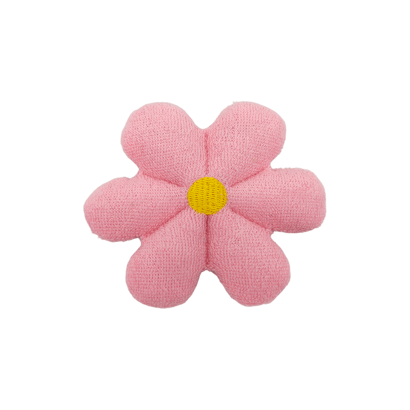 Pink Puffy 6-Petal Flower Plush Charm, attach to bags keychains phone cases or clothing