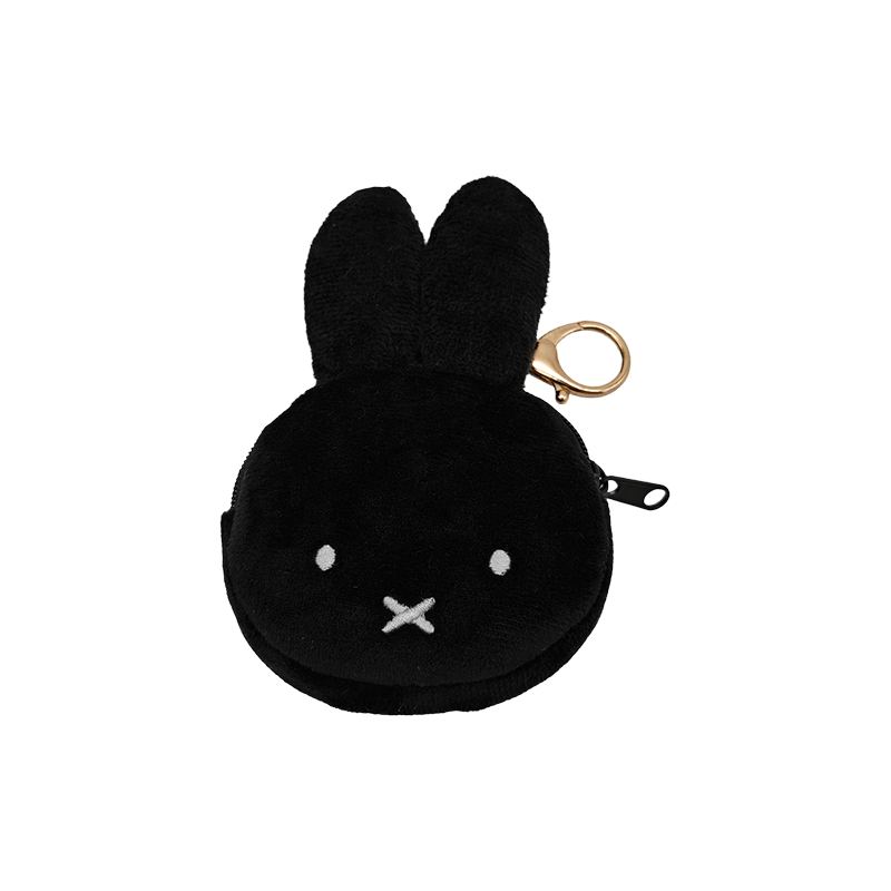 Black Bunny Plush Zipper Coin Purse, Simple Face Hoppy Plush Coin Purse