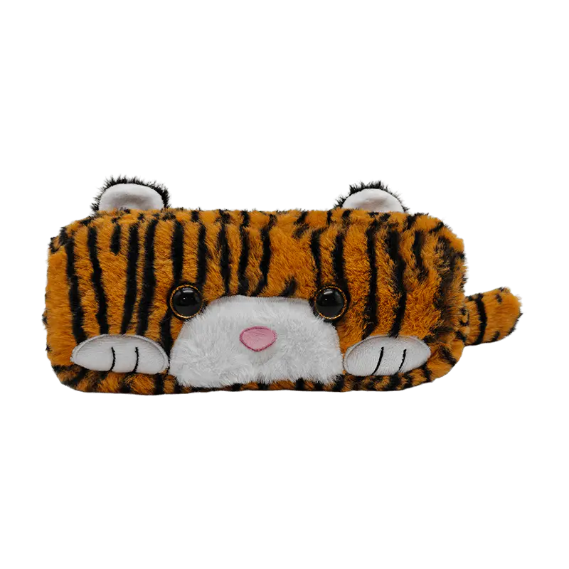 Cute Cartoon Tiger Plush Pen Pouch, Soft Fluffy Stationery Storage Bag for Students, Kids Gift & Promotional Merchandise