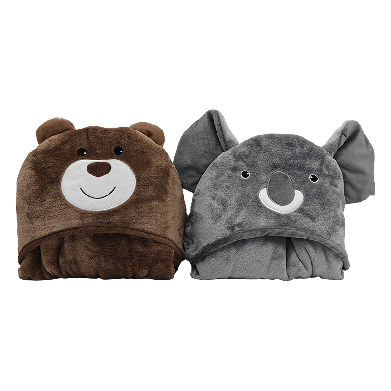 2-Pack Kids Brown Bear & Gray Bear Hooded Plush Throw Blanket, Soft Wearable Animal Cape Blanket for Children Daily Warmth, Gift & Promotional Merchandise