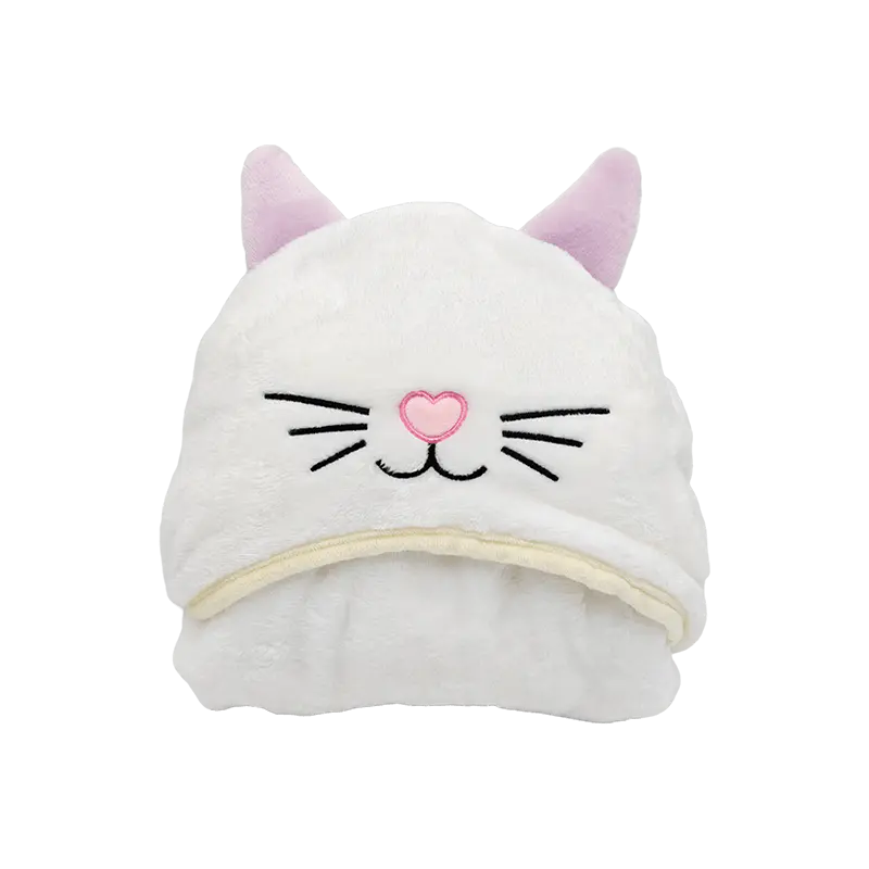 Kids Cute White Cat Embroidered 2-in-1 Wearable Hooded Plush Cloak Blanket Soft Coral Fleece Warm Throw for Toddlers Children