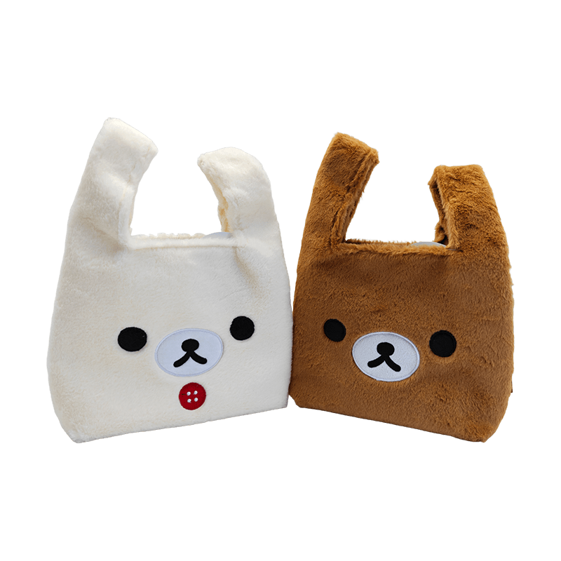 2-Pack Cute Cartoon Bear Plush Tote Bag, Soft Fluffy Animal Shaped Handbag for Daily Use, Kids Gift & Promotional Merchandise