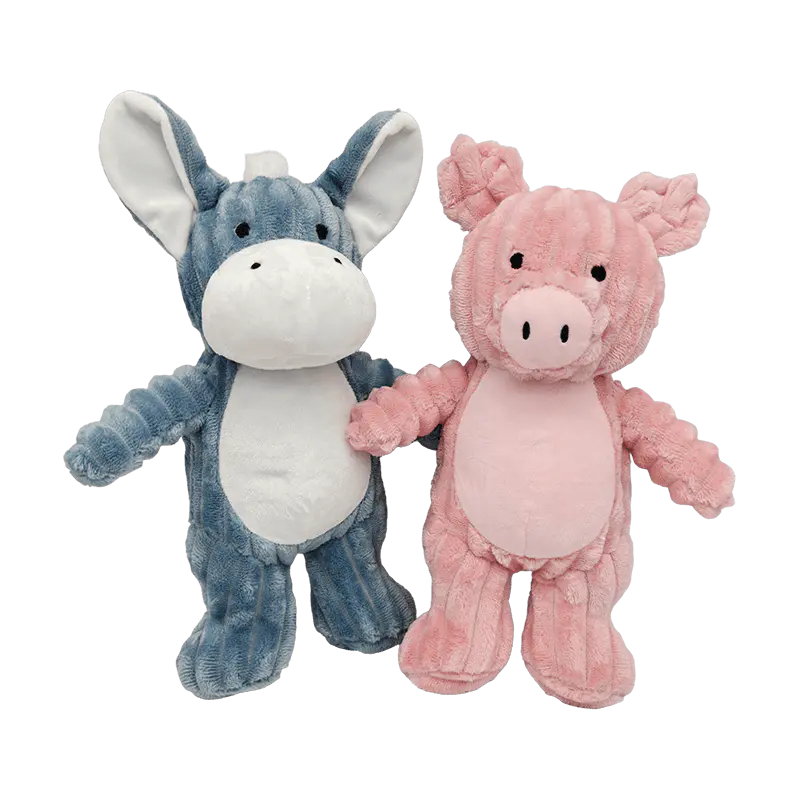 2-Piece Soft Stuffed Animal Plush Set, Blue Donkey + Pink Pig Baby Safe Plush Toy, Non-Toxic Washable Infant Soothing Companion Plush for Newborn Gift