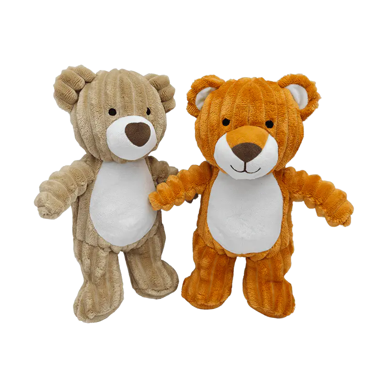 2-Piece Non-Toxic Embroidered Baby Safe Teddy Bear Plush Toy Set, White Patchwork Bear + Caramel Brown Bear Infant Soothing Stuffed Animal for Newborn Gift